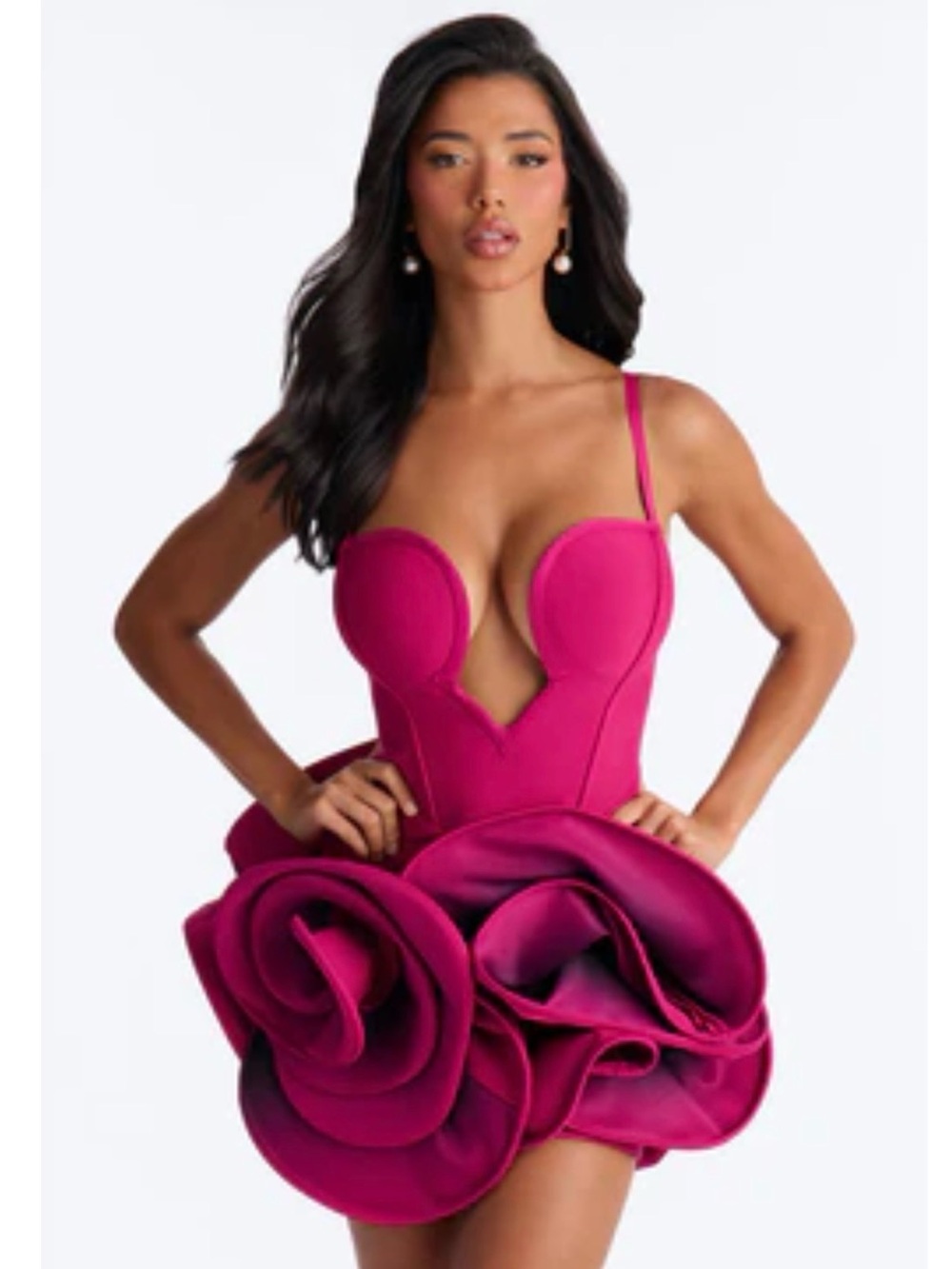 Fuchsia Mini Dress with Sculpted Rose Skirt